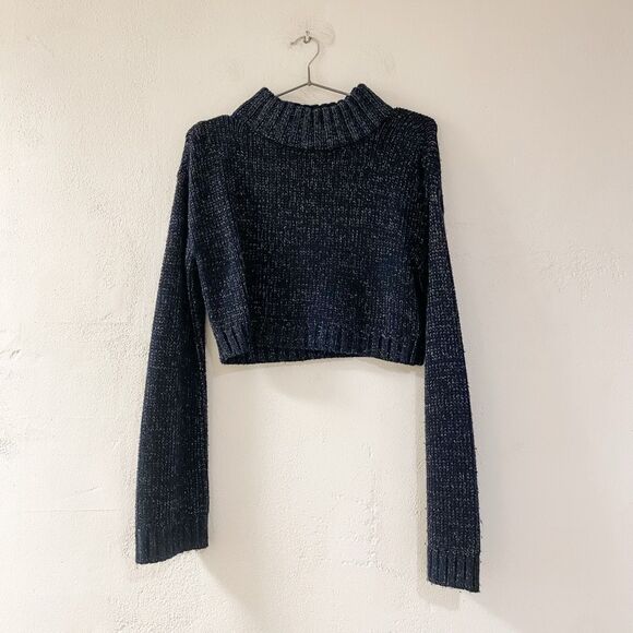 H:ours Crop Turtleneck Sweater in Navy Blue Shimmer XS - Picture 1 of 5